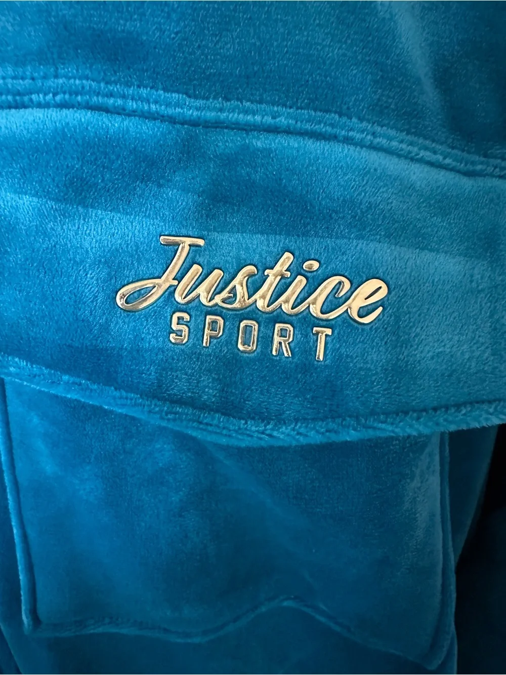 Justice Teal Velour Sport Hoodie with Embroidered Logo